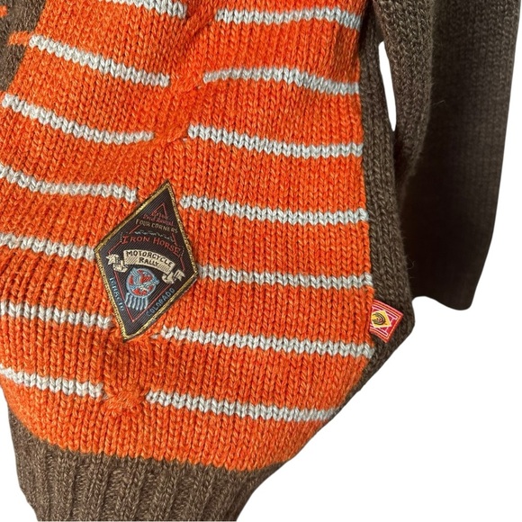 Deekay Oswal Men's Small Knit Sweater Color Block Geometric Stripes Orange - Picture 5 of 12